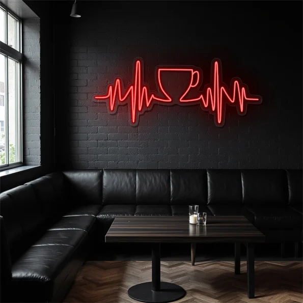 neon sign coffee cup with heartbeat line cafe wall decor 5