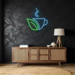 neon sign coffee cup with leaf shape wall decor 1