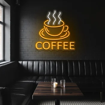 neon sign coffee cup with steam coffee shop decor 1