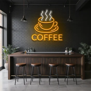 neon sign coffee cup with steam coffee shop decor 2