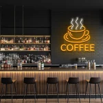 neon sign coffee cup with steam coffee shop decor 1