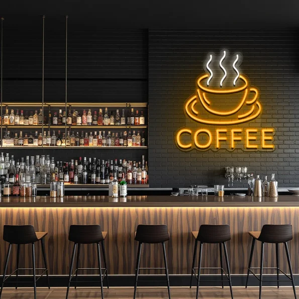 neon sign coffee cup with steam coffee shop decor 3