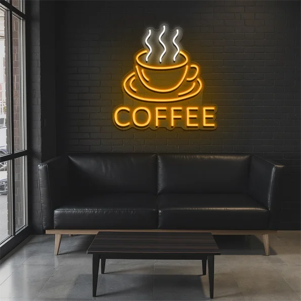 neon sign coffee cup with steam coffee shop decor 4