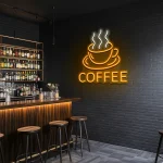 neon sign coffee cup with steam coffee shop decor 1