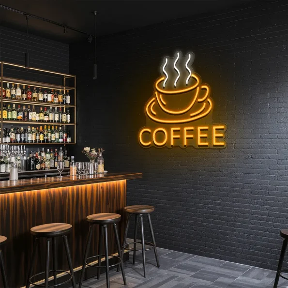 neon sign coffee cup with steam coffee shop decor 6