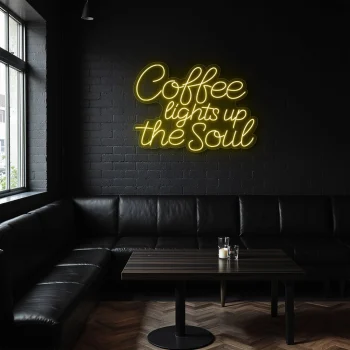 neon sign coffee lights up the soul yellow cafe decor 1