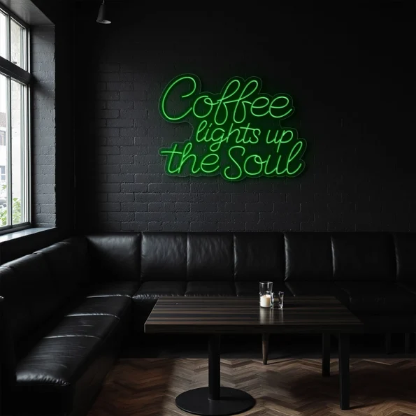 neon sign coffee lights up the soul yellow cafe decor 3