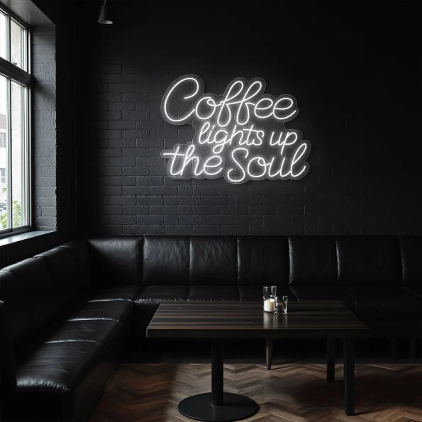 neon sign coffee lights up the soul yellow cafe decor 4