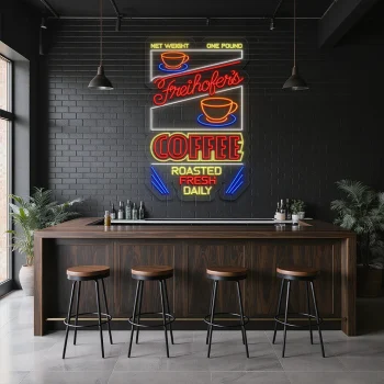 neon sign coffee roasted fresh daily with cup icon bar decor 1