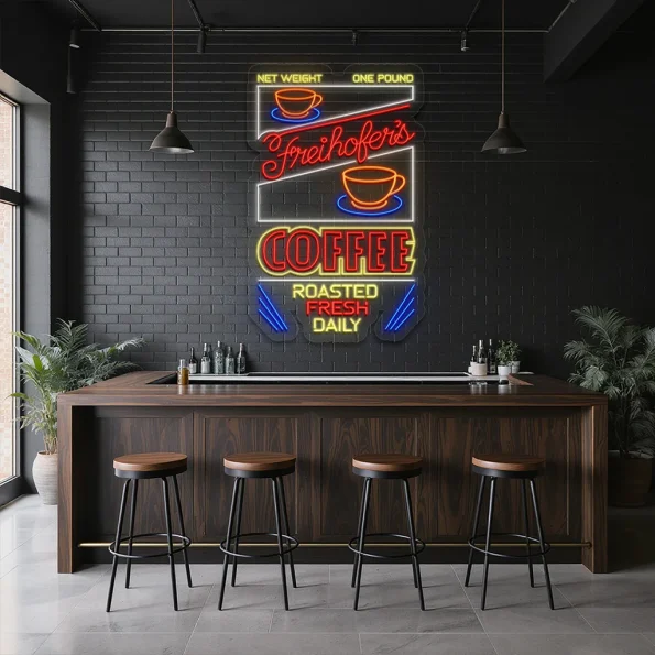 neon sign coffee roasted fresh daily with cup icon bar decor 1