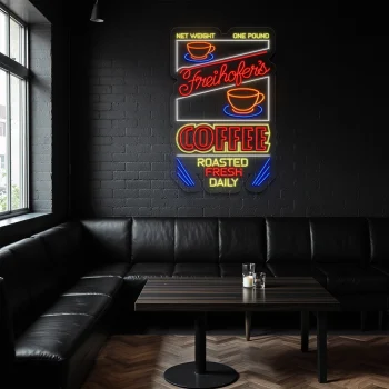 neon sign coffee roasted fresh daily with cup icon bar decor 2