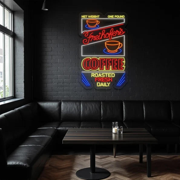 neon sign coffee roasted fresh daily with cup icon bar decor 2
