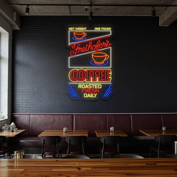 neon sign coffee roasted fresh daily with cup icon bar decor 3