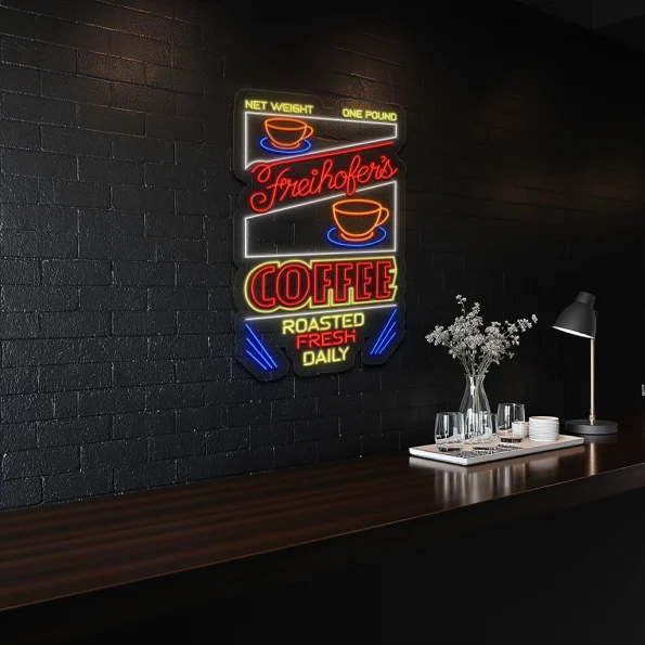 neon sign coffee roasted fresh daily with cup icon bar decor 4