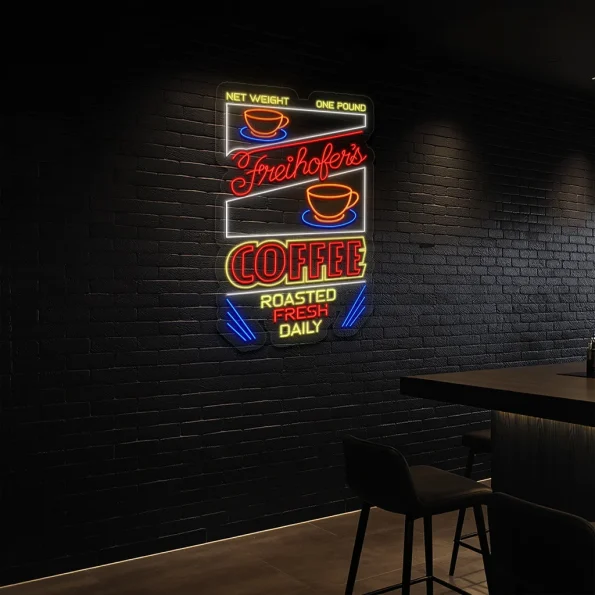 neon sign coffee roasted fresh daily with cup icon bar decor 5