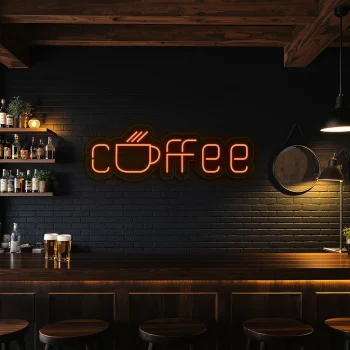 neon sign coffee text with cup icon bar decor 1