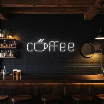 neon sign coffee text with cup icon bar decor 2