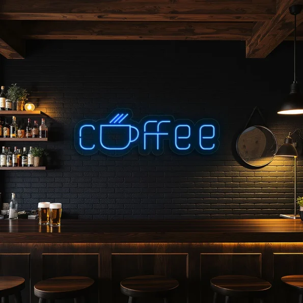neon sign coffee text with cup icon bar decor 5