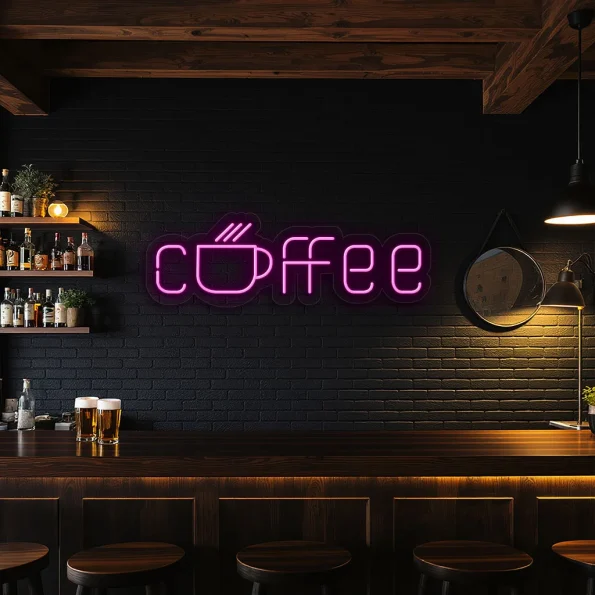 neon sign coffee text with cup icon bar decor 6