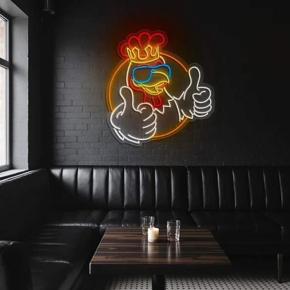 neon sign cool chicken thumbs up fast food decor 1