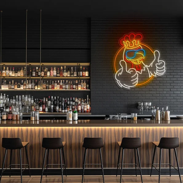 neon sign cool chicken thumbs up fast food decor 3