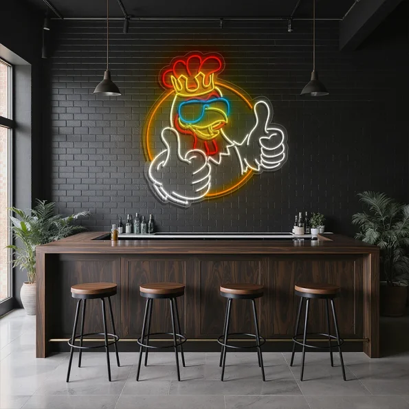 neon sign cool chicken thumbs up fast food decor 4