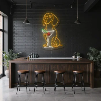 neon sign dog holding martini glass bar decor 1