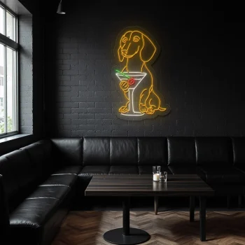 neon sign dog holding martini glass bar decor 2