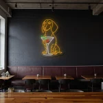neon sign dog holding martini glass bar decor 1
