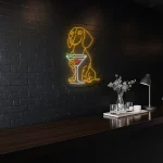neon sign dog holding martini glass bar decor 1