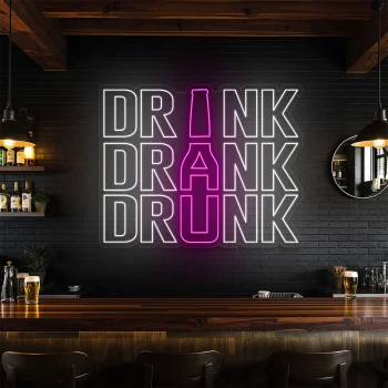 neon sign drink drank drunk text with bottle shape bar decor 1