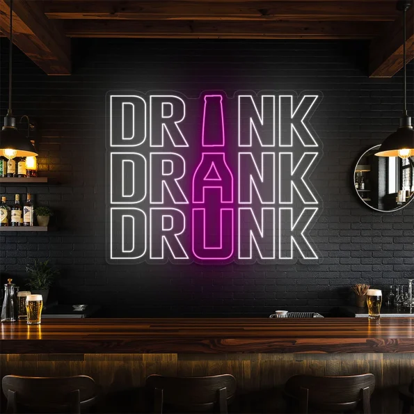 neon sign drink drank drunk text with bottle shape bar decor 1