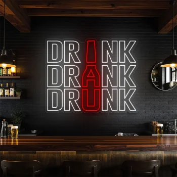 neon sign drink drank drunk text with bottle shape bar decor 2