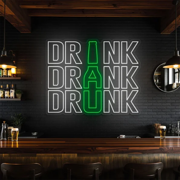 neon sign drink drank drunk text with bottle shape bar decor 5
