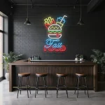 neon sign fast food burger fries drink wall decor 1