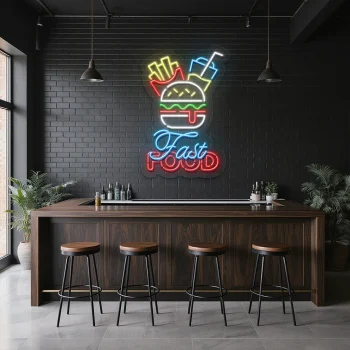neon sign fast food burger fries drink wall decor 1