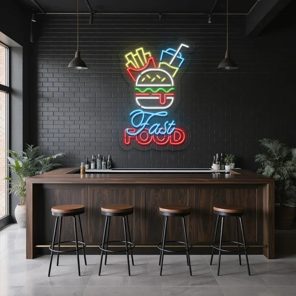 neon sign fast food burger fries drink wall decor 1