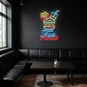 neon sign fast food burger fries drink wall decor 2