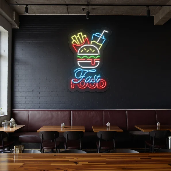 neon sign fast food burger fries drink wall decor 3