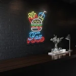neon sign fast food burger fries drink wall decor 1