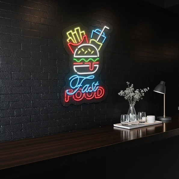 neon sign fast food burger fries drink wall decor 4