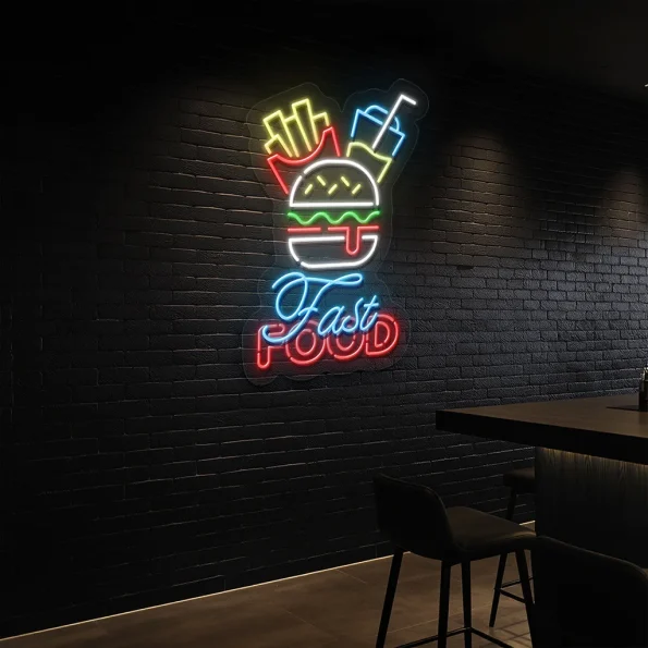 neon sign fast food burger fries drink wall decor 5