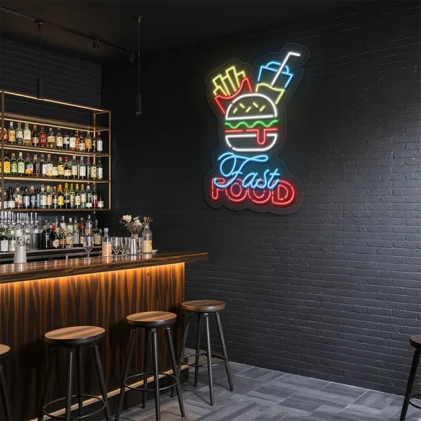 neon sign fast food burger fries drink wall decor 6
