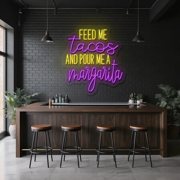 neon sign feed me tacos and pour me a margarita bar decor 1