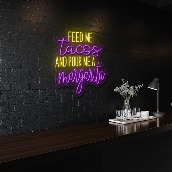 neon sign feed me tacos and pour me a margarita bar decor 4