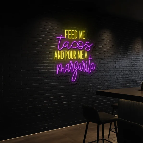 neon sign feed me tacos and pour me a margarita bar decor 5