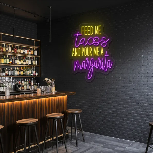 neon sign feed me tacos and pour me a margarita bar decor 6