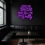 neon sign feed me tacos text purple wall decor 1