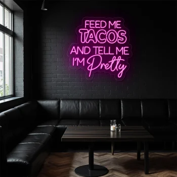 neon sign feed me tacos text purple wall decor 2
