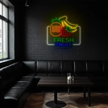 neon sign fresh fruit pineapple strawberry banana cafe decor 1